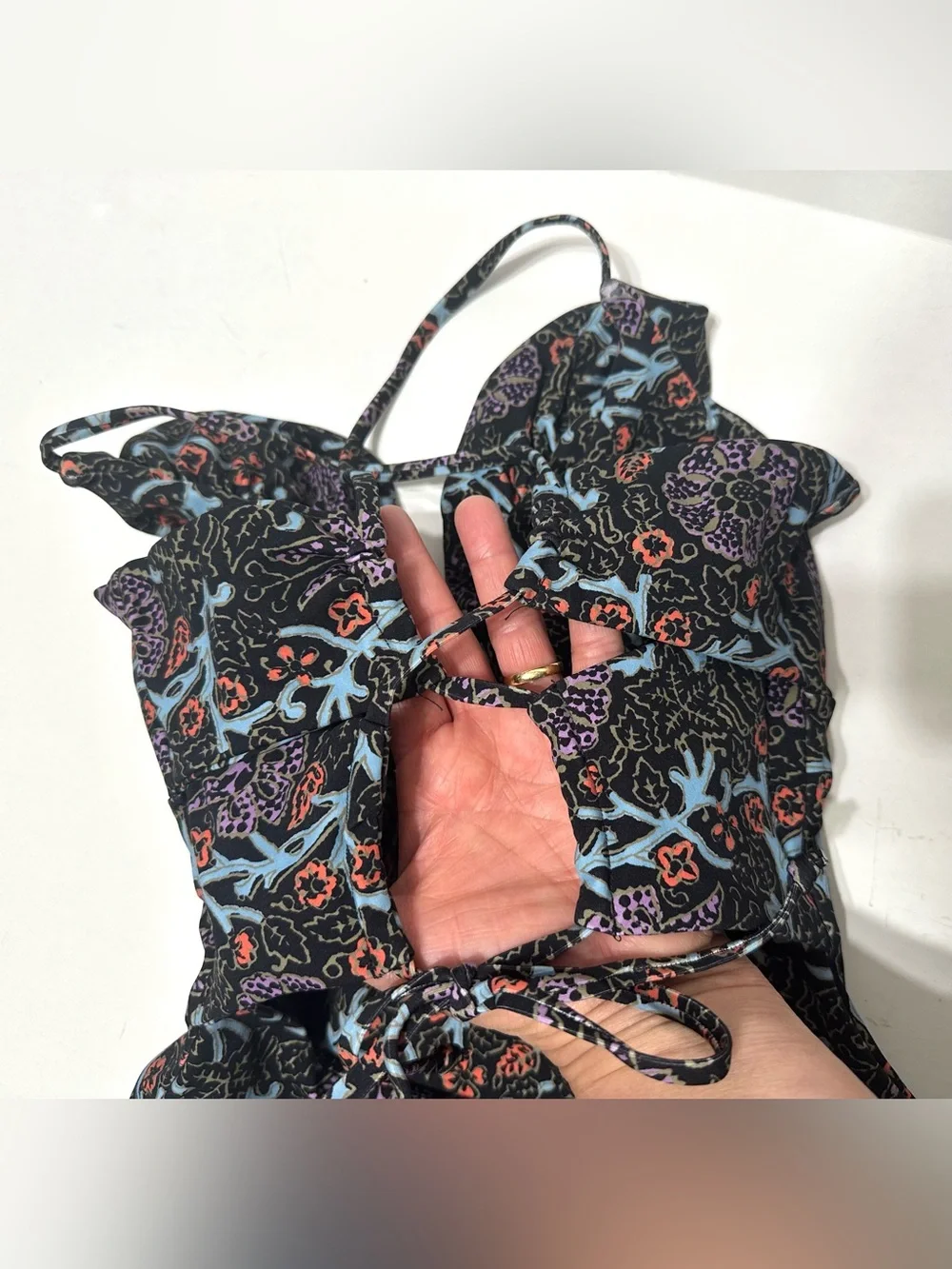 SEA NEW YORK MARLEE ONE PIECE Floral Ruffle Swimsuit Black w/ Pastel Prints XXS